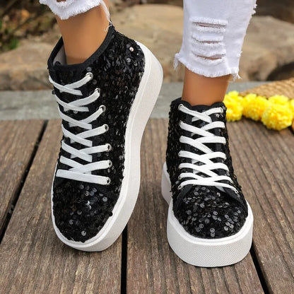 Sequin Round Toe Platform Sneakers