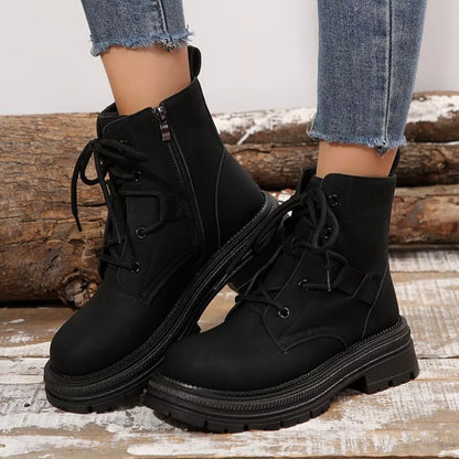 Round Toe Lace Up Platform Boots