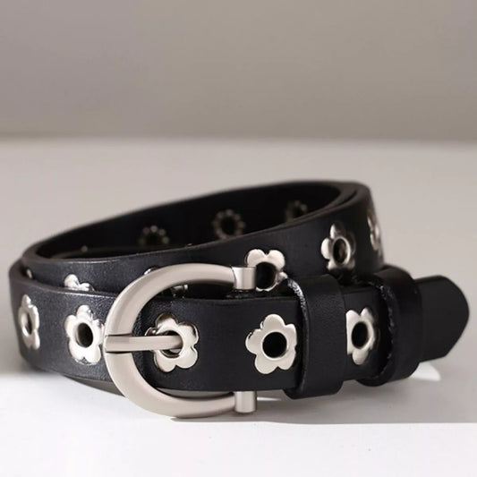 Flower Cutout Leather Belt
