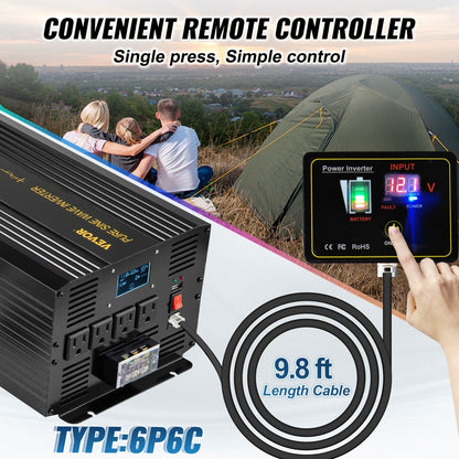 Pure Sine Wave Inverter 3500 Watt Power Inverter, DC 12V To AC 120V Car Inverter, With USB Port LCD Display Remote Controller And AC Outlets For RV Truck Car Solar System Travel Camping