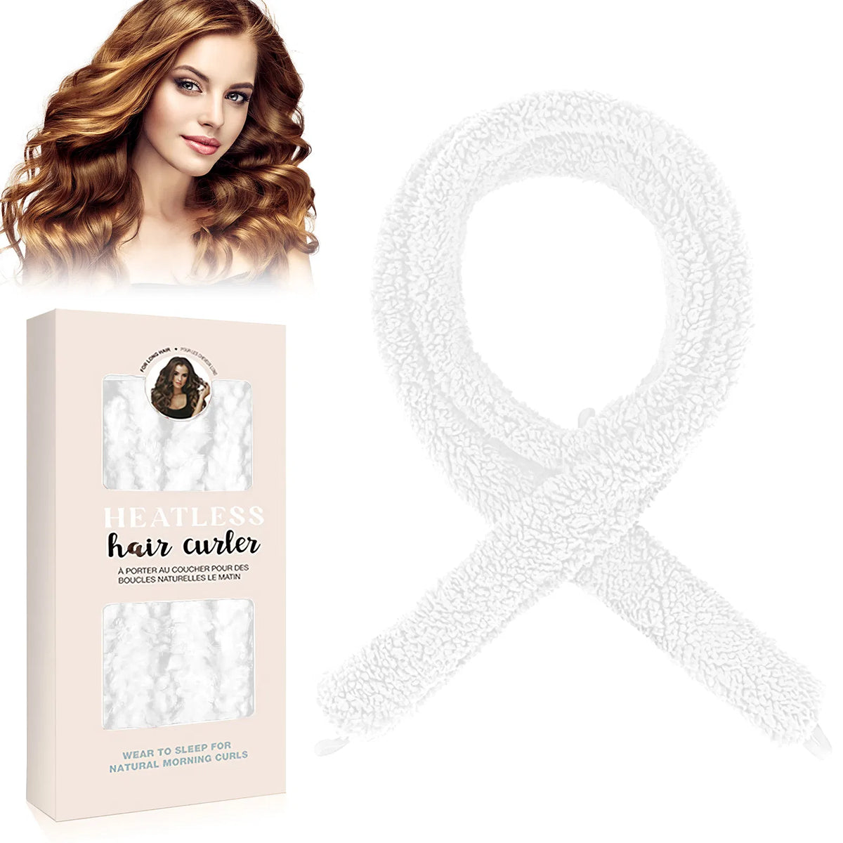 Satin Heatless Hair Curler, Lazy Natural Soft Wave DIY Heatless Curls For Sleep In Overnight, For All Hair Types - White