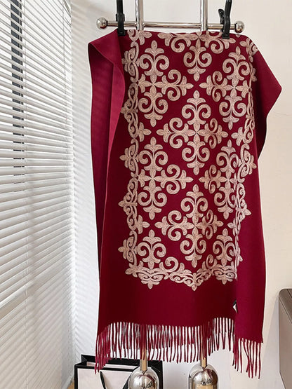 Embroidered Fringe Scarf