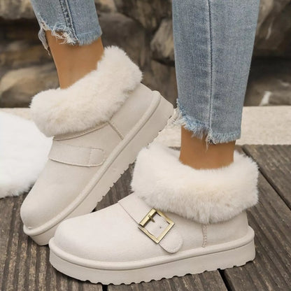 Fuzzy Trim Buckle Accent Winter Boots
