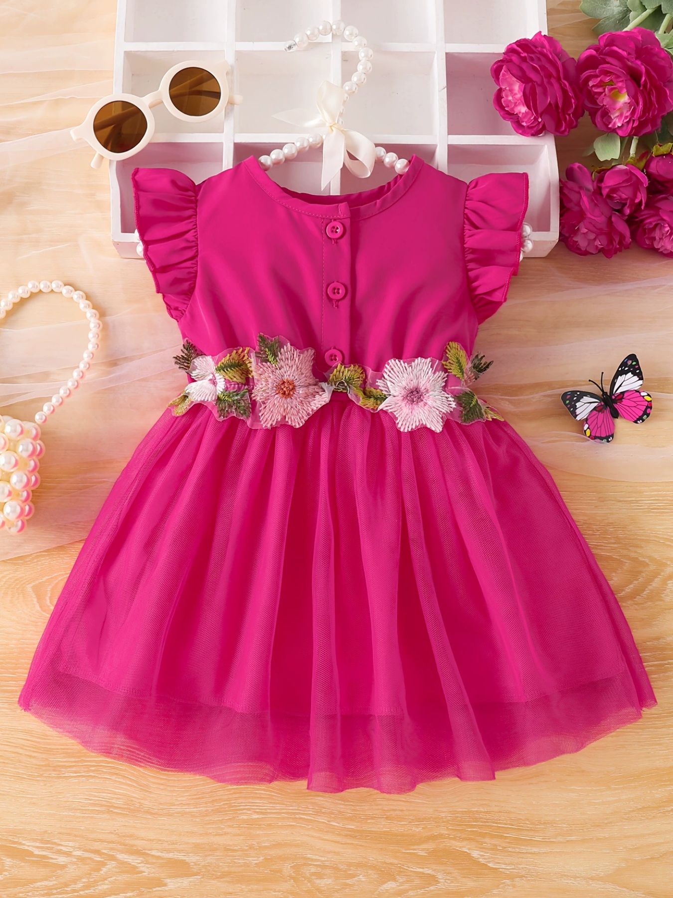 Children's Floral Ruffle Sleeve Dress