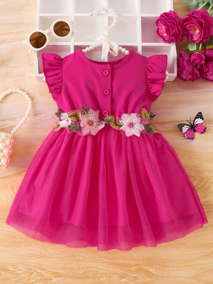 Children's Floral Ruffle Sleeve Dress