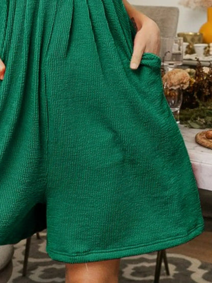 BiBi Crinkle Rib Textured Wide Leg Shortalls