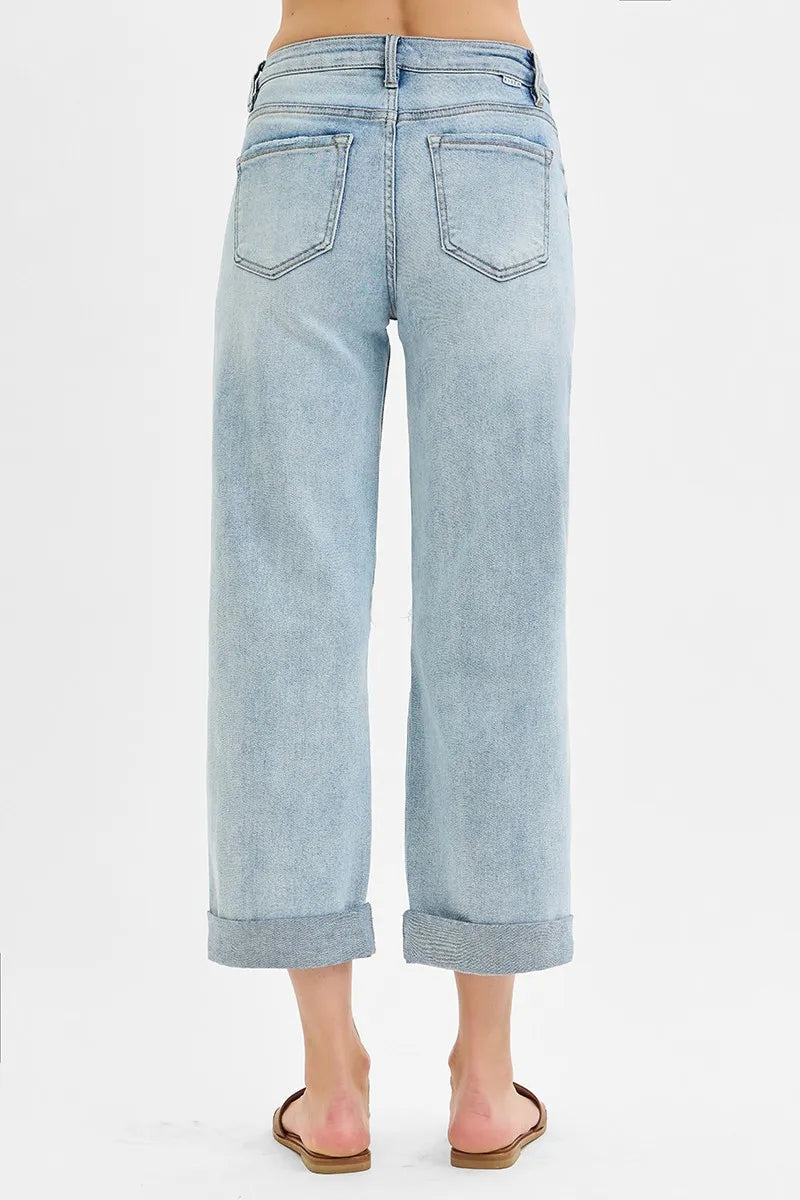 RISEN Full Size Mid Rise Fit Boyfriend Jeans with Cuff Plus Size