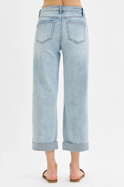RISEN Full Size Mid Rise Fit Boyfriend Jeans with Cuff Plus Size