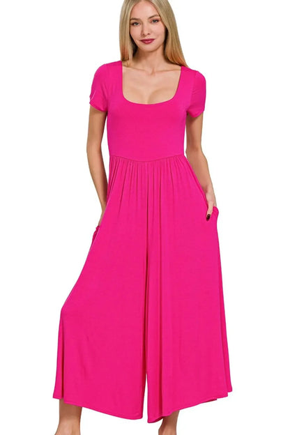 Zenana Double Layered Short Sleeve Jumpsuits