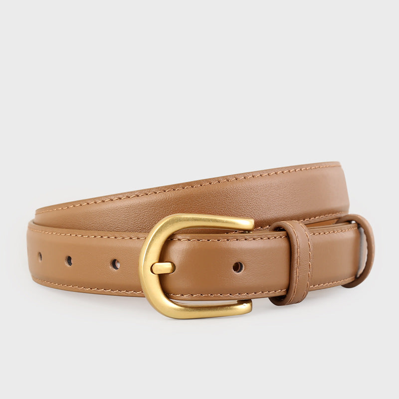 Skinny Leather Belt with Golden Buckle