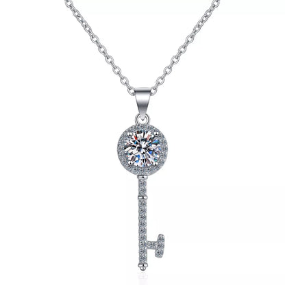 1 Carat 925 Sterling Silver Moissanite Key Pendant Necklace