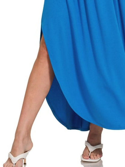 Zenana Smocked Waist Side Slit Maxi Skirt With Pockets