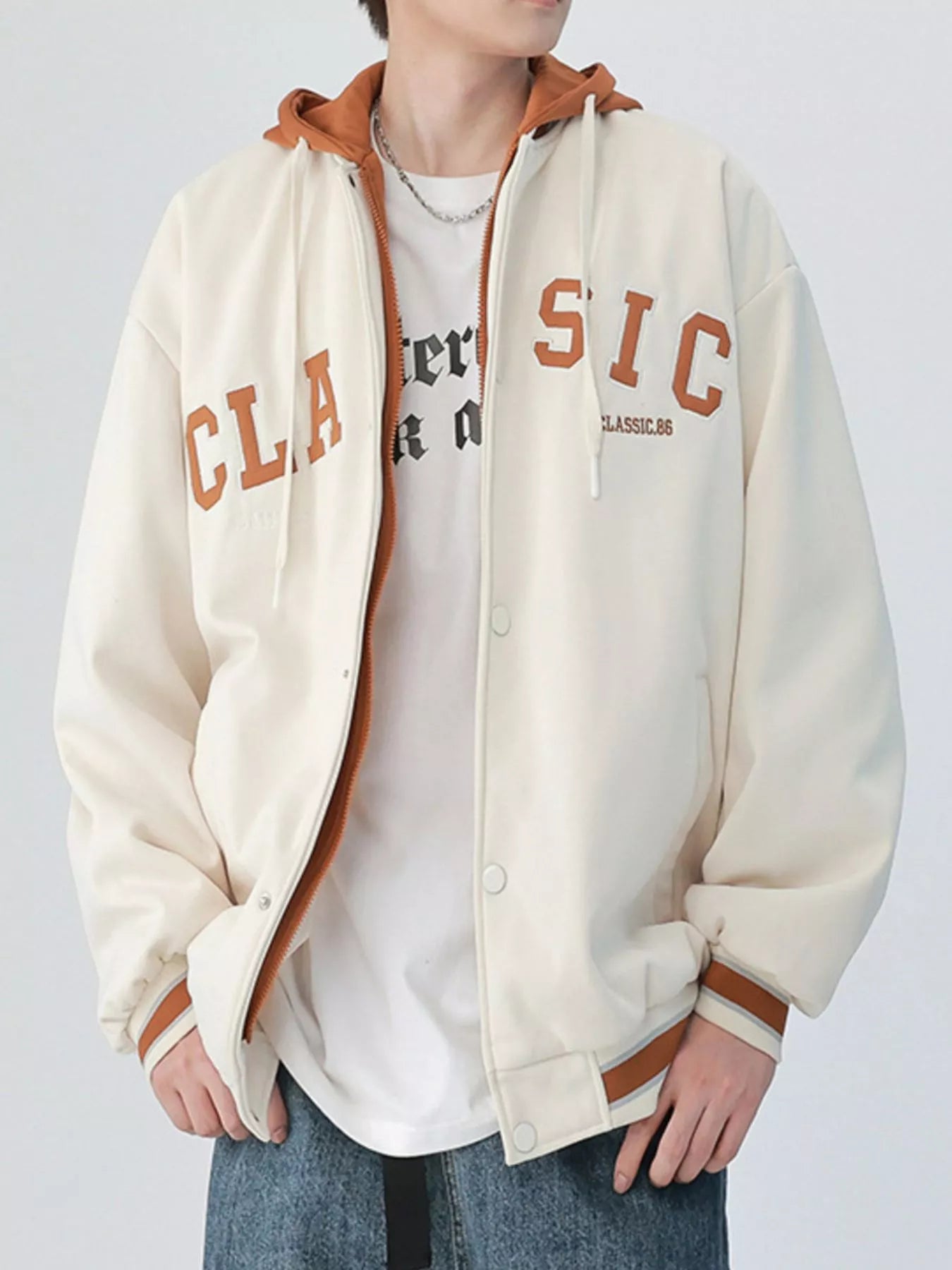 Men's Plus Size Snap Down Long Sleeve Drawstring Hooded Jacket