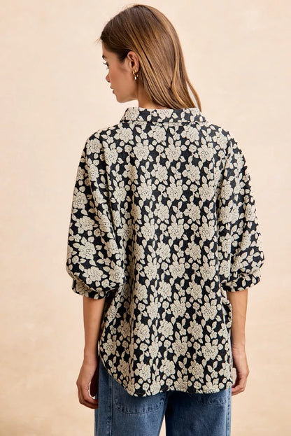 BiBi Floral Jacquard Short Dolman Sleeves Shirt