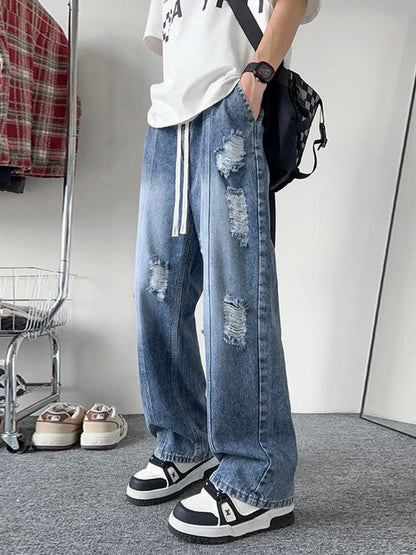 Men's Full Size Distressed Wide Leg Jeans Plus Size