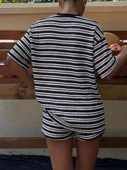 Striped Short Sleeve Top and Shorts Set