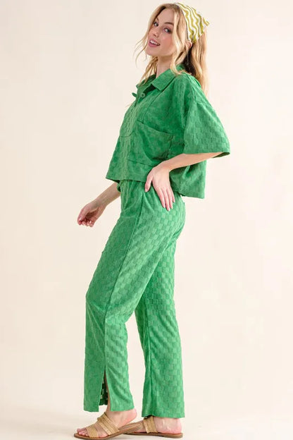 And The Why Brushed Texture Checker Board Pattern Casual Pants