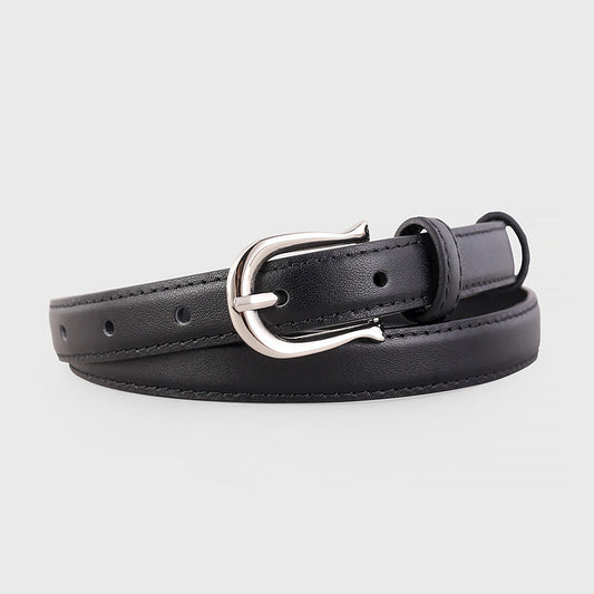 Leather Skinny Belt with Silver Buckle