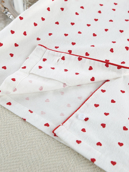 Heart Print Long Sleeve Top and Pants Lounge Set