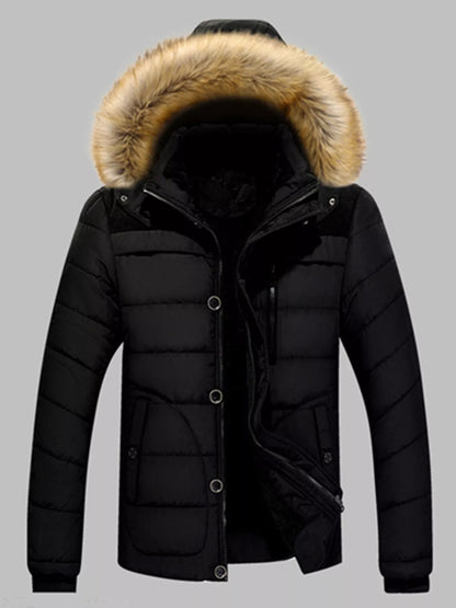 Men's Plus Size Padded Fur Hood Puffer Jacket