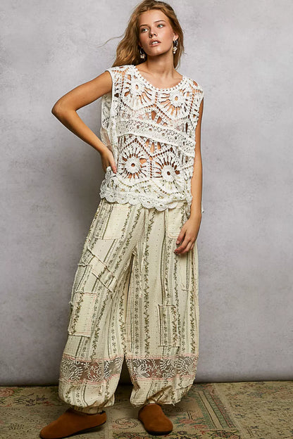 POL Openwork Round Neck Floral Crochet Tank
