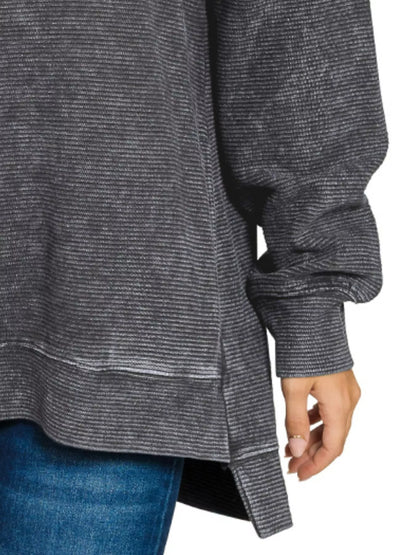 Zenana Full Size Acid Washed Double Ribbed Hi-low Sweatshirt Plus Size
