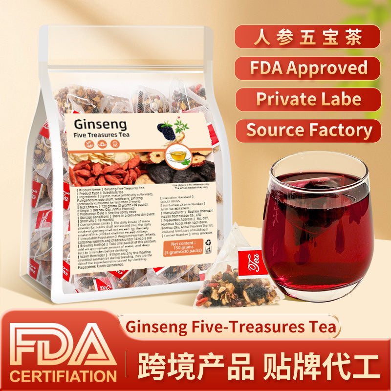 Ginseng Five Treasure Tea English Label Combination Health Tea Triangle Bag