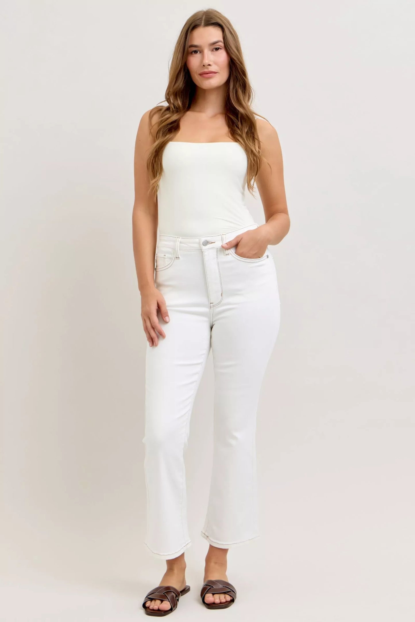 Judy Blue Contrast Stitching Cropped Flare Jeans