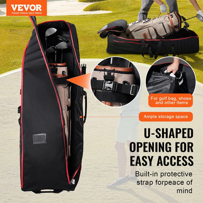 Golf Travel Bag, Outdoors Soft-Sided Golf Travel Cover Case, Heavy Duty Nylon Wear-Resistant, Padded Golf Luggage Case Cover With Wheels, Foldable Golf Club Storage Bag For Airlines