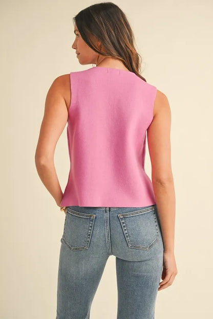 Annie Wear Metal Button Detail Crop Sweater Vest