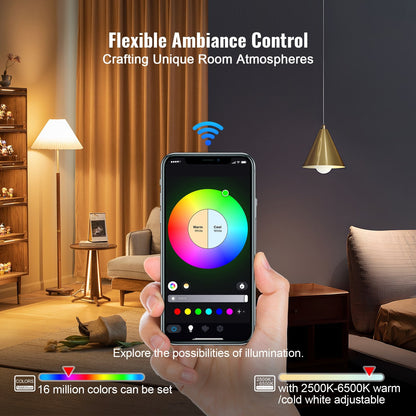 VEVOR Smart Light Bulbs, 4-Pack, 9W Multicolor LED Bulbs, 800 Lumens With Smart Control Compatibility For Vera, Google Assistant, Amazon Alexa, IOS, Android, RGB Color Changing
