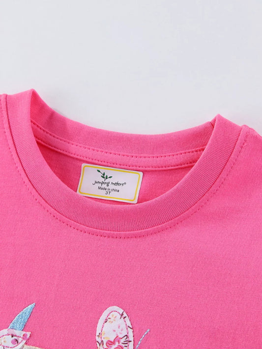 Children's Cute Unicorn Applique Ruffle Sleeve T-Shirt
