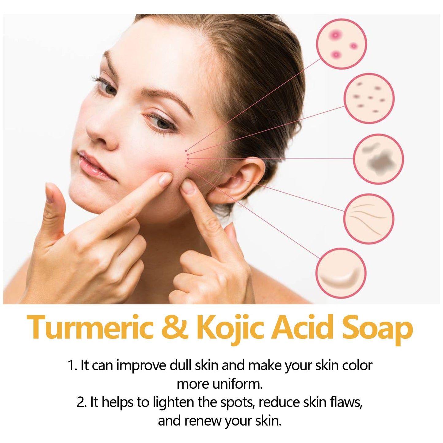 EELHOE Turmeric & Kojic Acid Soap, Gently Clean Face Fade Spots Brighten Skin Tone Moisturize And Moisturize Even Skin Tone
