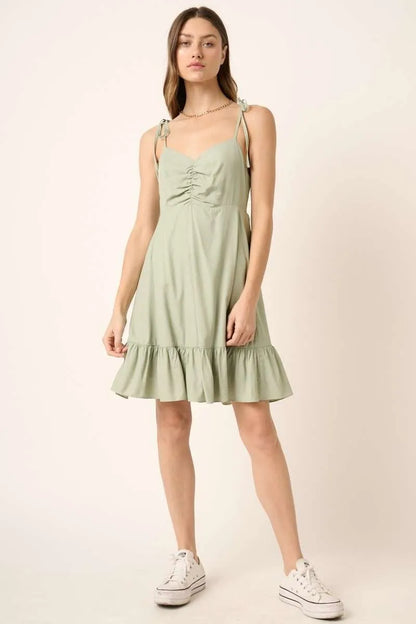 Mittoshop Ruched Detail Spaghetti Tie Mini Dress