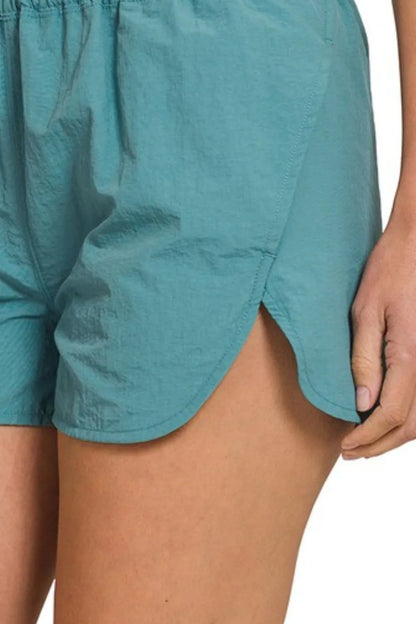 Zenana Windbreaker Smocked Waistband Running Shorts