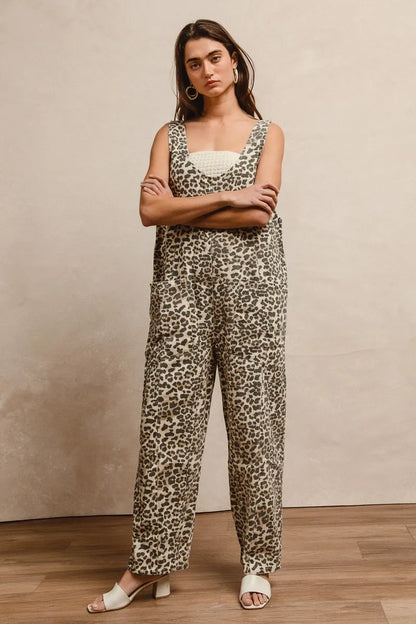 BiBi Leopard Print Adjustable Strap U Neck Jumpsuit