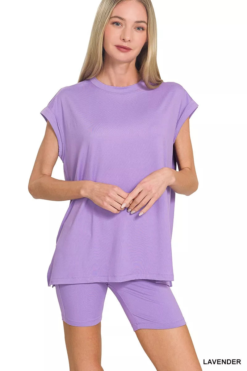 Zenana Brushed Dty Microfiber Top & Biker Shorts