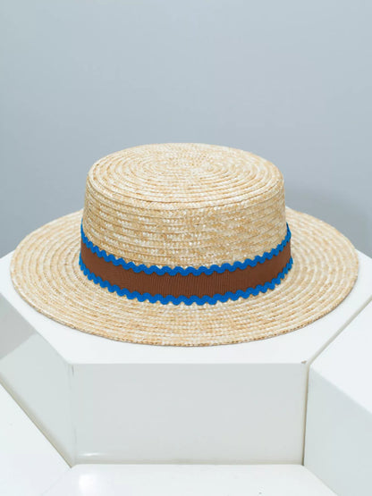 Straw Boater Hat with Decorative Band
