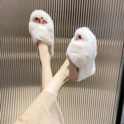 Fluffy Wedge Slippers
