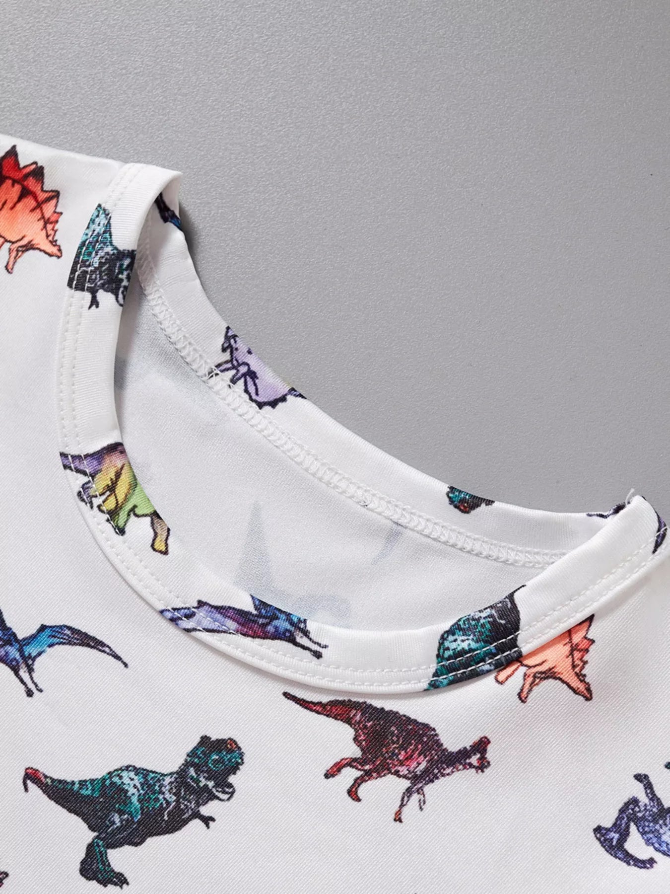 Children's Dinosaur Print Round Neck Top and Shorts Set
