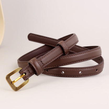 Leather Skinny Belt with Buckle