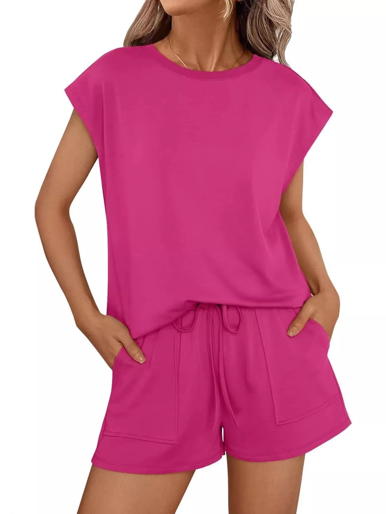 Casual Solid Color T-Shirt and Shorts Set
