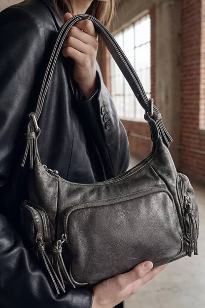 Fame Multi Pocket Leather Shoulder Bag