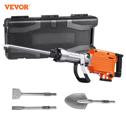 VEVOR Demolition Jack Hammer, 2200W 1400 BPM Jack Hammer Concrete Breaker, Heavy Duty Electric Jack Hammer 6pcs Chisels Bit With Gloves, Swiveling Front Handle For Trenching And Breaking Holes