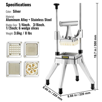 Commercial Vegetable Fruit Chopper, Stainless Steel French Fry Cutter With 4 Blades
