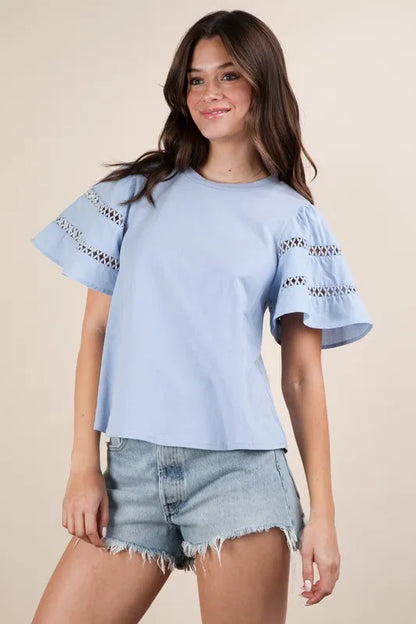 VERY J Lace Trim Sleeve Top