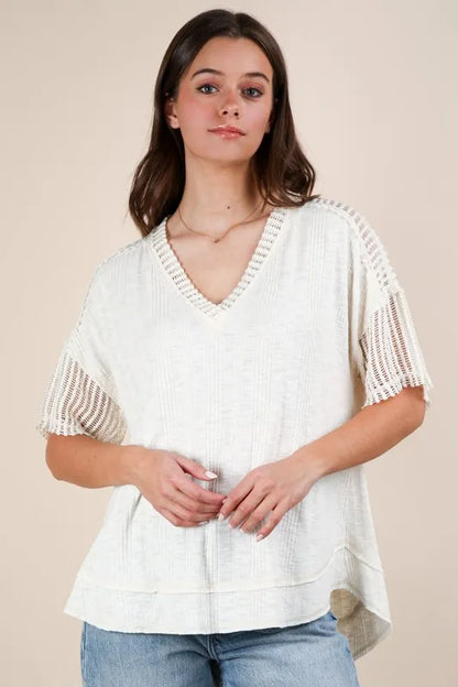 VERY J Full Size Oversized Contrast Knit Comfy Casual Top Plus Size