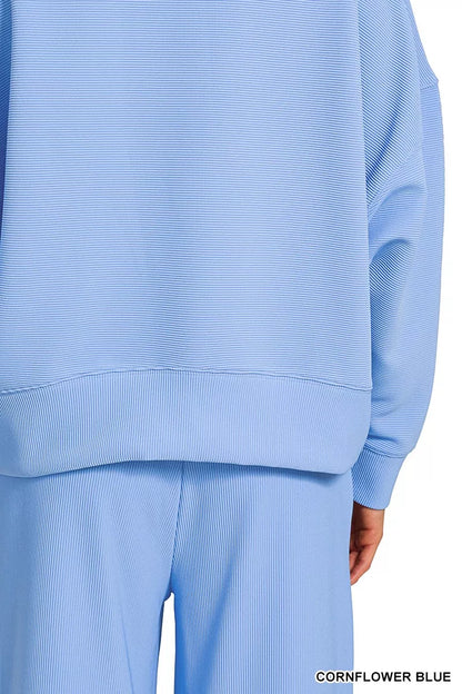 Zenana Ribbed Round Neck Pullover and Drawstring Pants Set