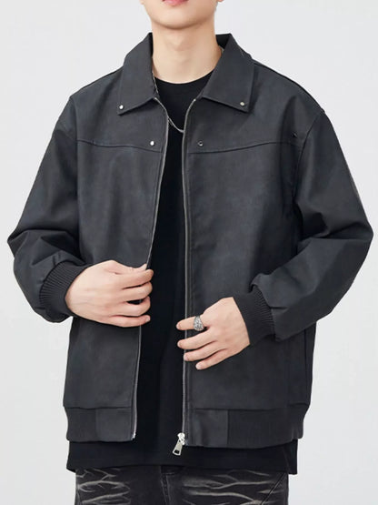Men's Plus Size Long Sleeve Zip-Up Jacket