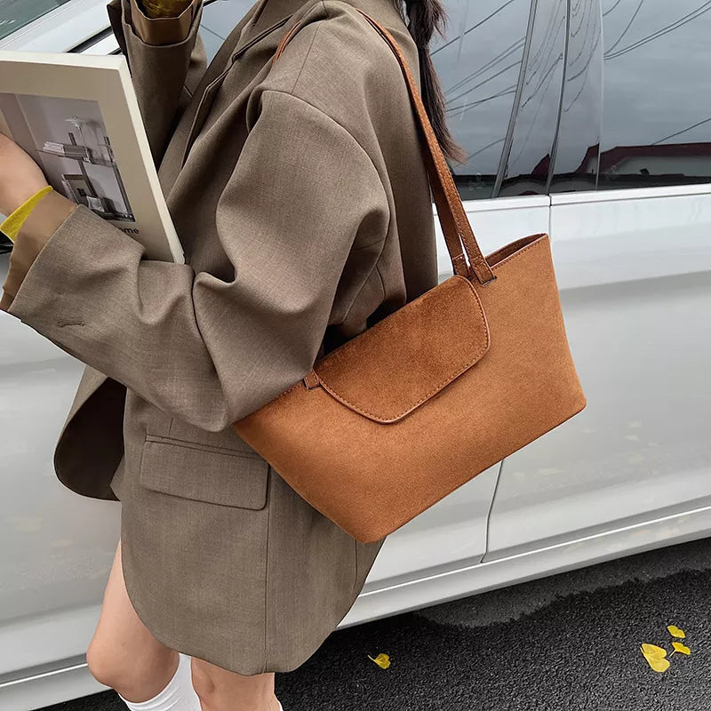 Minimalist Flap Decor Suede Bag